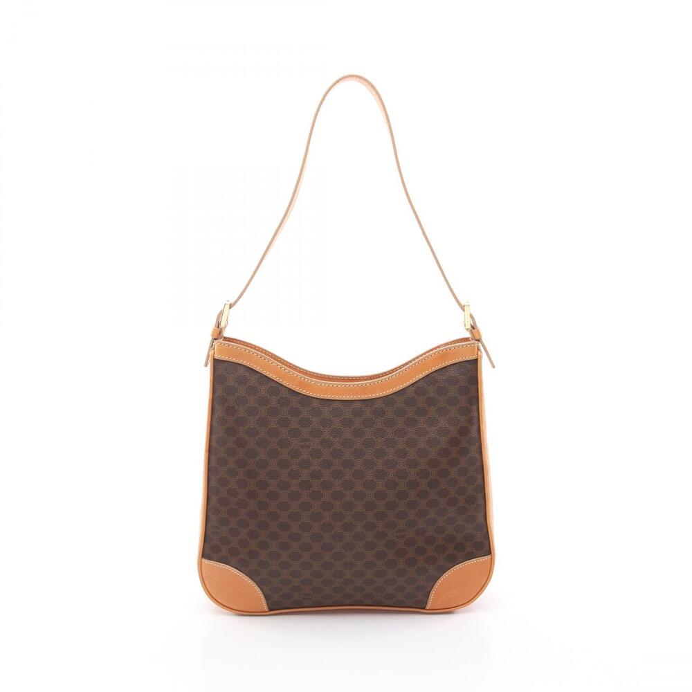 Celine Macadam Shoulder Bag Canvas Leather Brown